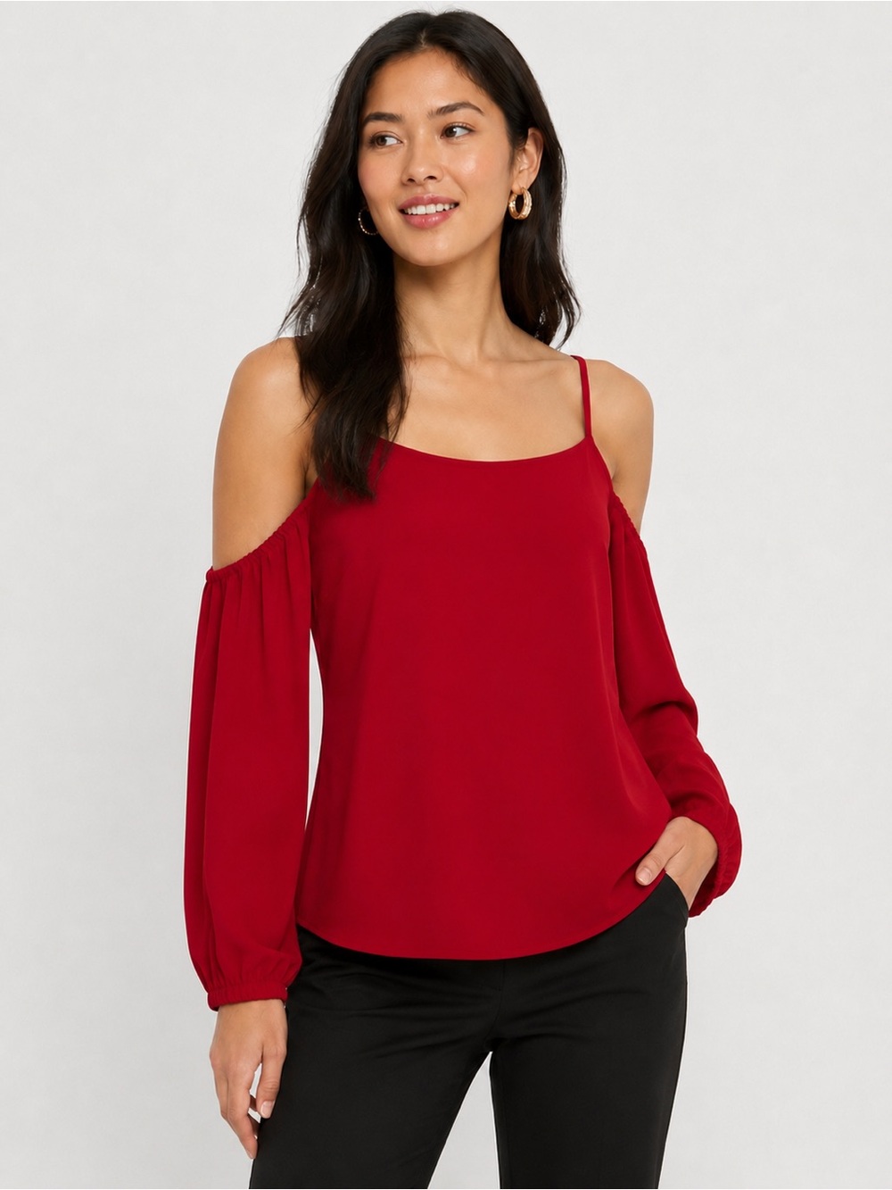 The Limited Red Cold Shoulder Blouse Small